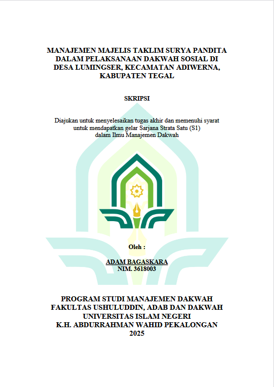 Image of Manajemen Majelis Taklim Surya Pandita Dalam Pelaksanaan Dakwah Sosial Di Desa Lumingser, Kecamatan Adiwerna, Kabupaten Tegal