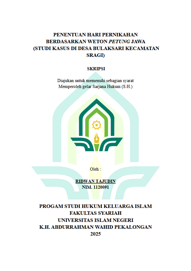 Image of Penentuan Hari Pernikahan Berdasarkan Weton Petung Jawa (Studi Kasus Di Desa Bulaksari Kecamatan Sragi)