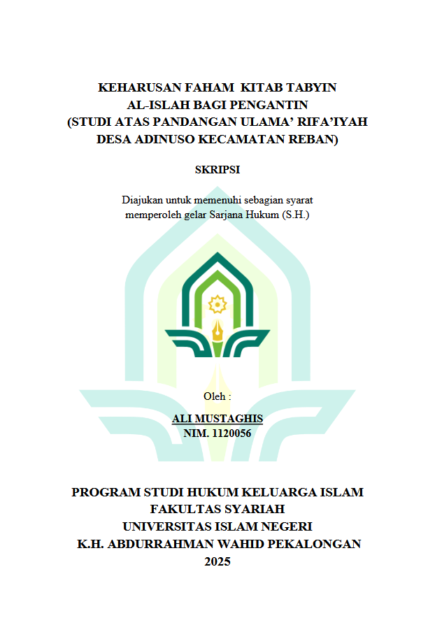 Image of Keharusan Faham Kitab Tabyin Al-Islah bagi Pengantin (Studi atas Pandangan Ulama’ Rifa’iyah Desa Adinuso Kecamatan Reban)