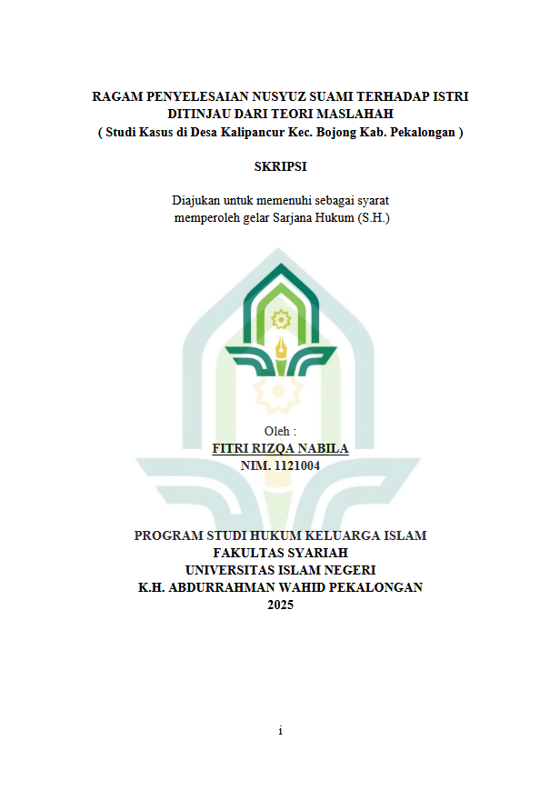 Image of Ragam Penyelesaian Nusyuz Suami Terhadap Istri Di Tinjau Dari Teori Maslahah (Studi Kasus Di Desa Kalipancur Kec. Bojong Kab. Pekalongan)