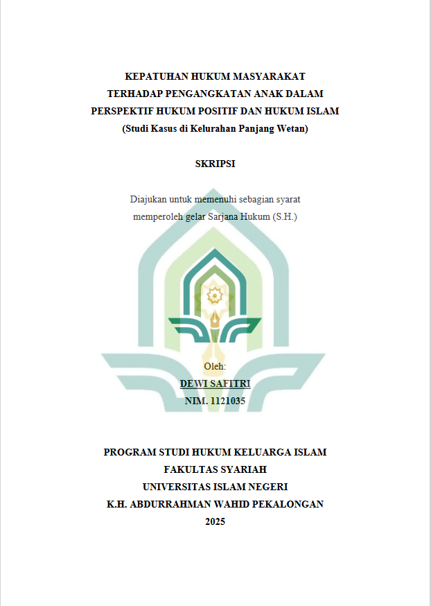 Image of Kepatuhan Hukum Masyarakat Terhadap Pengangkatan Anak Dalam Perspektif Hukum Positif Dan Hukum Islam (Studi Kasus Di Kelurahan Panjang Wetan)