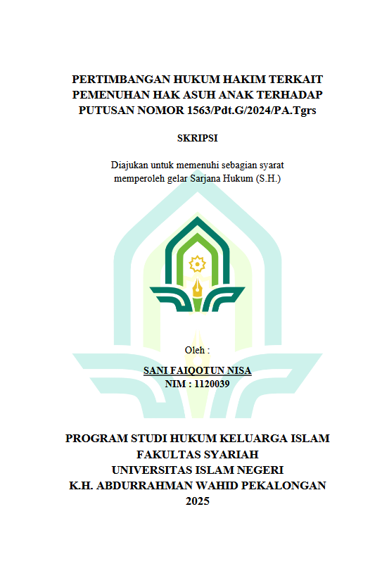 Image of Pertimbangan Hukum Hakim Terkait Pemenuhan Hak Asuh Anak Terhadap Putusan Nomor 1563/Pdt.G/2024/Pa.Tgrs