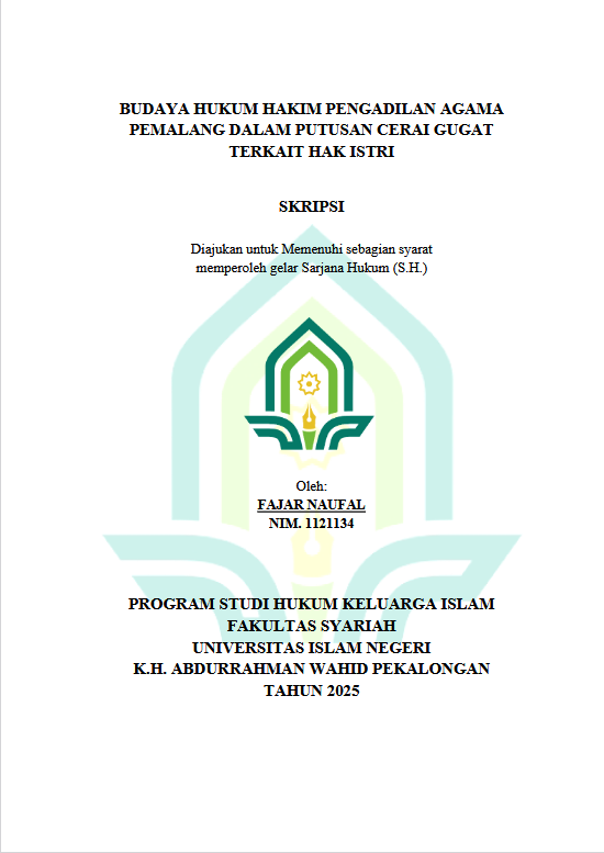 Image of Budaya Hukum Hakim Pengadilan Agama Pemalang Dalam Putusan Cerai Gugat Terkait Hak Istri