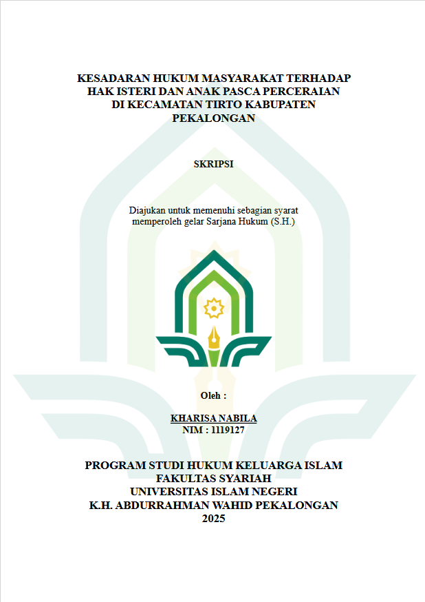 Image of Kesadaran Hukum Masyarakat Terhadap Hak Isteri Dan Anak Pasca Perceraian Di Kecamatan Tirto Kabupaten Pekalongan