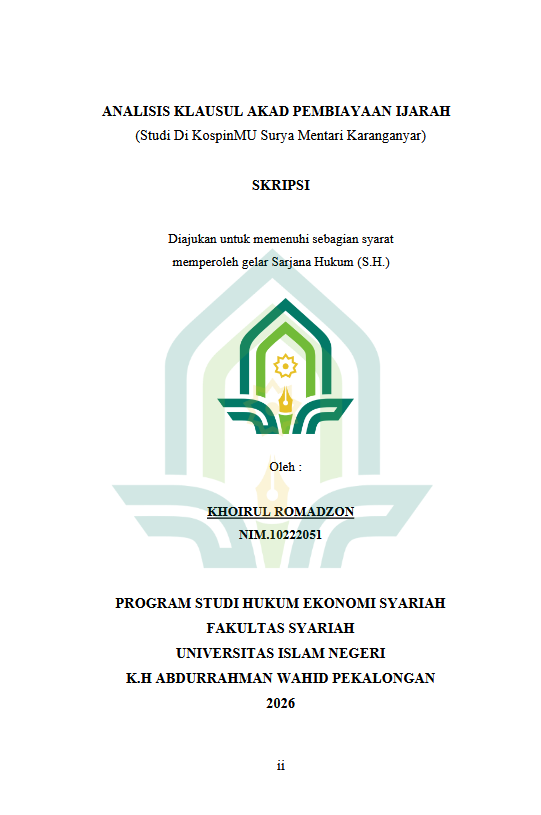 Image of Analisis Klausul Akad Pembiayaan Ijarah (Studi di  KospinMU Surya Mentari Karanganyar)