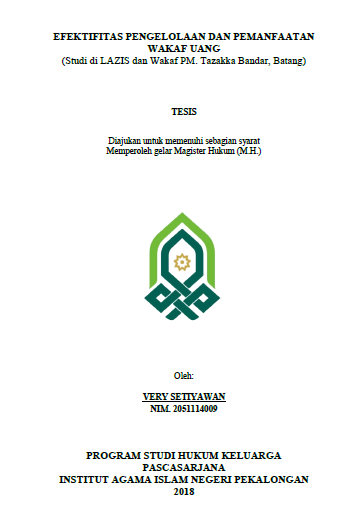 Image of Efektifitas Pengelolaan dan Pemanfaatan Wakaf Uang (Studi di LAZIS dan Wakaf PM. Tazakka Bandar, Batang