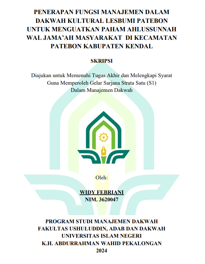 Image of Penerapan Fungsi Manajemen Dalam Dakwah Kultural Lesbumi Patebon Untuk Menguatkan Paham Ahlussunah Wal Jama'ah Masyarakat Di Kecamatan Patebon Kabupaten Kendal