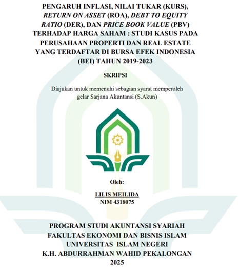 Image of Pengaruh Inflasi, Nilai Tukar (Kurs), Return On Asset (ROA), Debt To Equity Ratio (DER), dan Price Book Value (PBV) Terhadap Harga Saham (Studi Kasus pada Perusahaan Properti dan Real Estate yang Terdaftar di Bursa Efek Indonesia (BEI) Tahun 2019-2023)