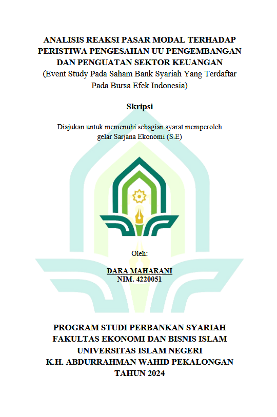 Image of Analisis Reaksi Pasar Modal Terhadap Peristiwa Pengesahan UU Pengembangan Dan Penguatan Sektor Keuangan (Event Study Pada Saham Bank Syariah Yang Terdaftar Pada Bursa Efek Indonesia)