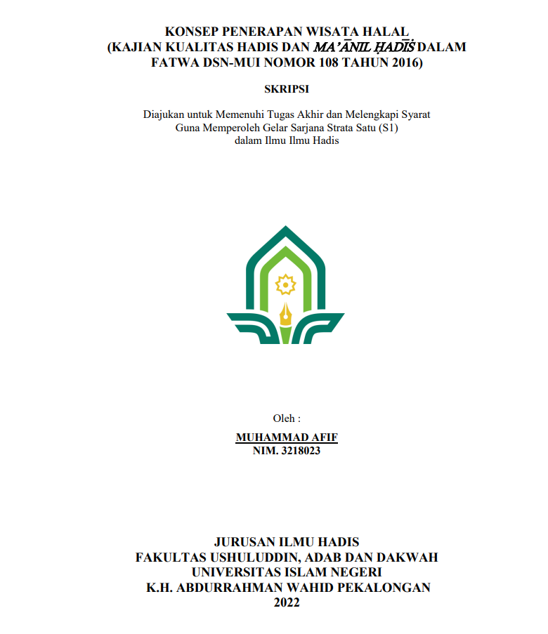 Image of Konsep Penerapan Wisata Halal (Kajian Kualitas Hadist dan Ma'anil Hadist dalam Fatwa DSN - MUI-MUI Nomor 108 Tahun 2016)