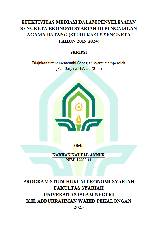 Image of Efektivitas Mediasi Dalam Penyelesaian Sengketa Ekonomi Syariah Di Pengadilan Agama Batang (Studi Kasus Sengketa Tahun 2019-2024)