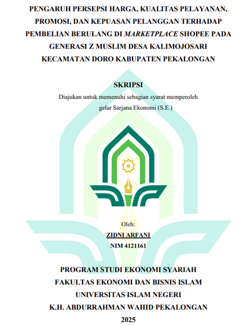 Image of Pengaruh Persepsi Harga, Kualitas Pelayanan, Promosi, dan Kepuasan Pelanggan Terhadap Pembelian Berulang di Marketplace Shopee pada Generasi Z Muslim Desa Kalimojosari Kecamatan Doro Kabupaten Pekalongan