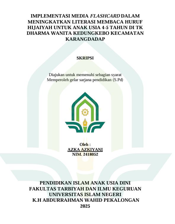 Image of Implementasi Media Flashcard Dalam Meningkatkan Literasi Membaca Huruf Hijaiyah Untuk Anak Usia 4-5 Tahun di TK Dharma Wanita Kedungkebo Kecamatan Karangdadap
