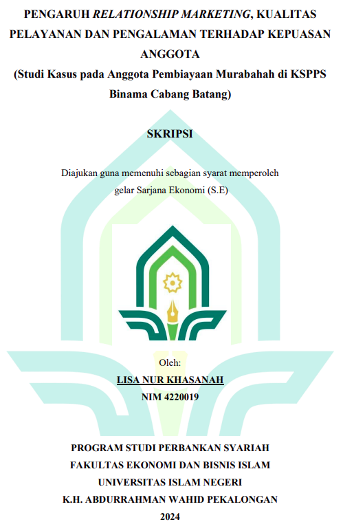 Image of Pengaruh Relationship Marketing, Kualitas Pelayanan Dan Pengalaman Terhadap Kepuasan Anggota (Studi Kasus Pada Anggota Pembiayaan Murabahah Di KSPPS Binama Cabang Batang