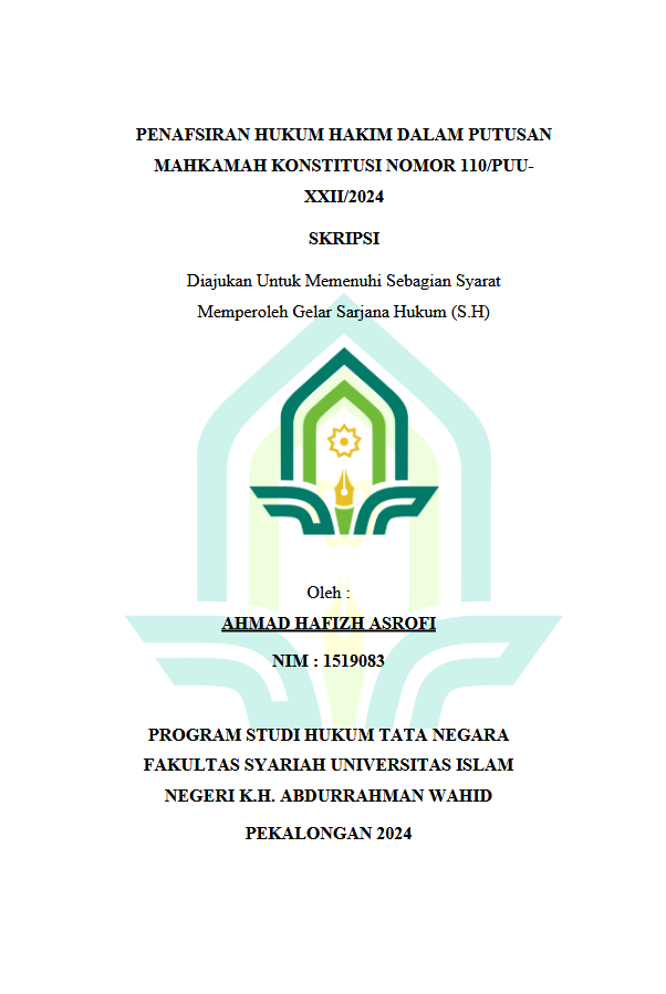 Image of Penafsiran Hukum Hakim Dalam Putusan Mahkamah Konstitusi Nomor 110/PUU-XXII/2024