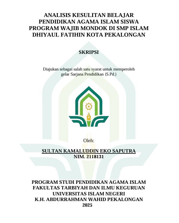 Image of Analisis Kesulitan Belajar Pendidikan Agama Islam Siswa Program Wajib Mondok di SMP Islam Dhiyaul Fatihin Kota Pekalongan