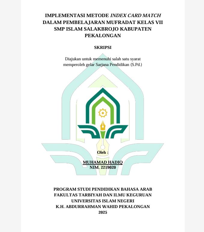 Image of Implementasi Metode Index Card Match Dalam Pembelajaran Mufradat Kelas VII SMP Islam Salakbrojo Kabupaten Pekalongan