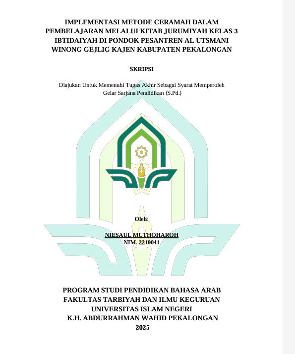 Image of Implementasi Metode Ceramah Dalam Pembelajaran Melalui Kitan Jurumiyah Kelas 3 Ibtidaiyah Di Pondok Pesantren Al-Utsmani Winong Gejlig Kajen Kabupaten Pekalongan