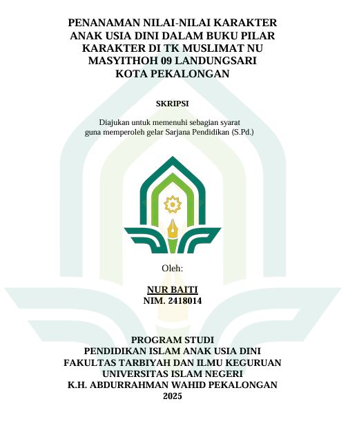 Image of Penanaman Nilai-Nilai Karakter Anak Usia Dini Dalam Buku Pilar Karakter di TK Muslimat NU Masyithoh 09 Landungsari Kota Pekalongan