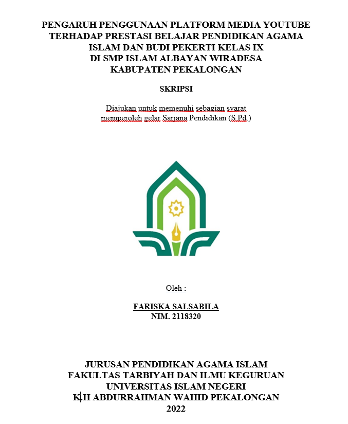 Image of Pengaruh Penggunaan Platform Media Youtube Terhadap Prestasi Belajar Pendidikan Agama Islam Dan Budi Pekerti Kelas IX di SMP Islam Albayan Wiradesa Kabupaten Pekalongan