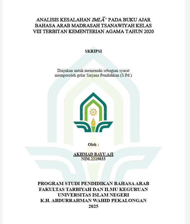 Image of Analisis Kesalahan Imla' Pada Buku Ajar Bahasa Arab Madrasah Tsanawiyah Kelas VIII Terbitan Kementrian Agama Tahun 2020