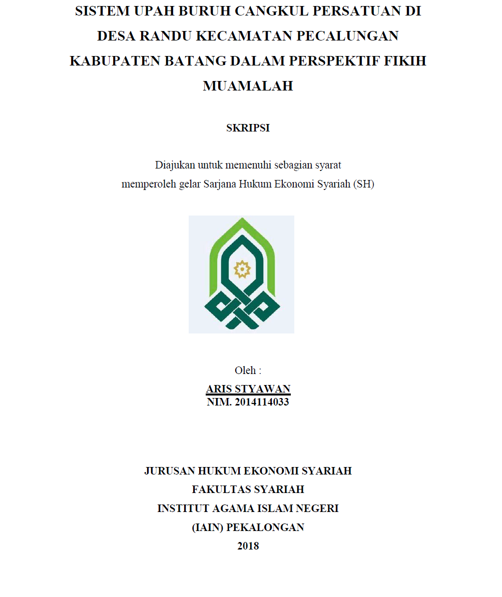 Image of Sistem Upah Buruh Cangkul Persatuan Di Desa Randu Kecamatan Pecalungan Kabupaten Batang Dalam Perspektif Fikih Muamalah
