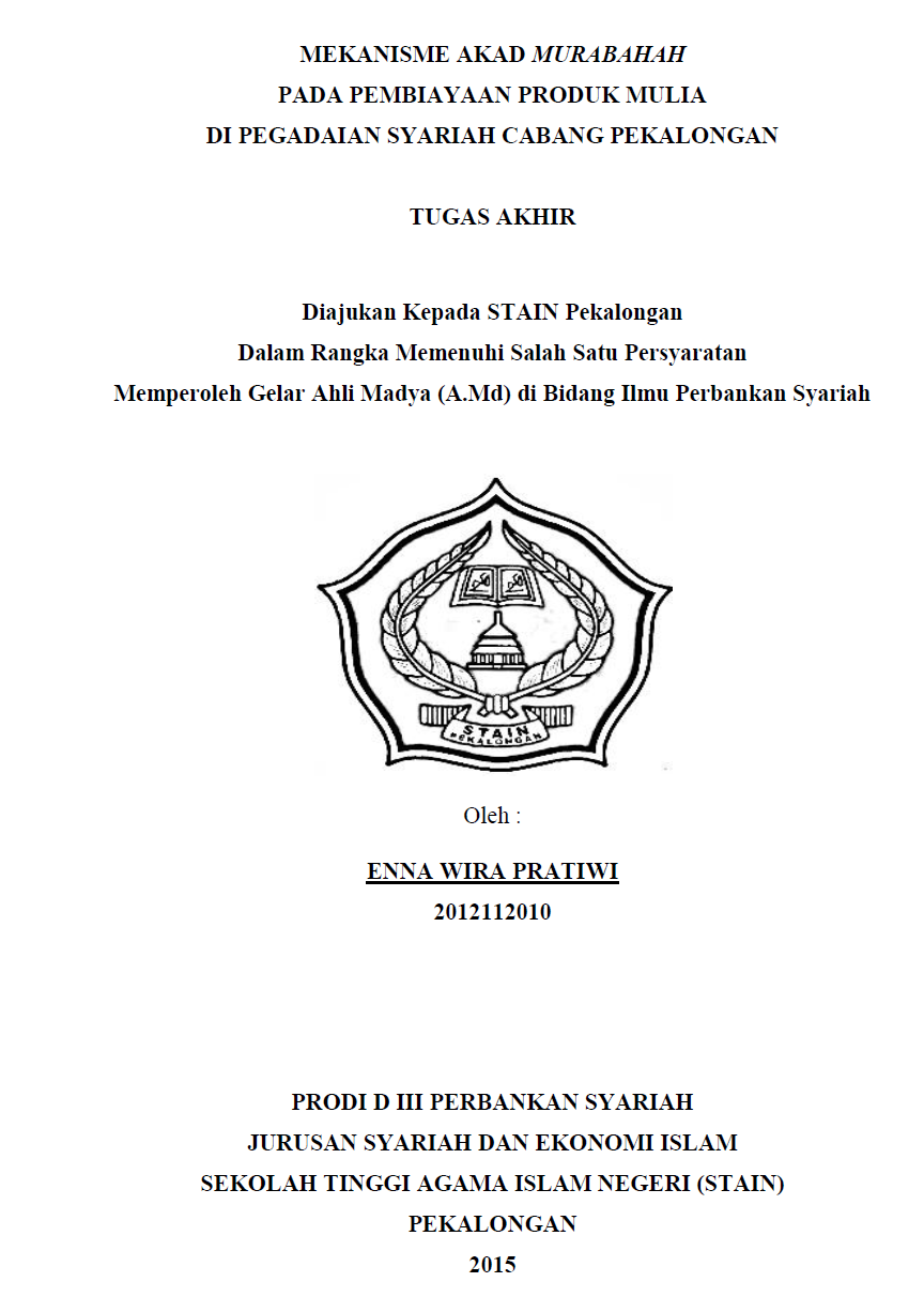 Image of Mekanisme Akad Murabahah Pada Pembiayaan Produk Mulia Di Pegadaian Syariah Cabang Pekalongan