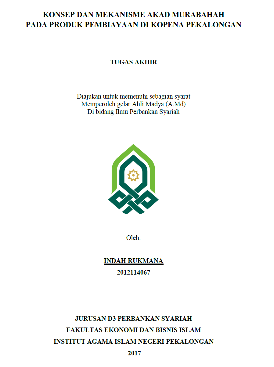 Image of Konsep Dan Mekanisme Akad Murabahah Pada Produk Pembiayaan Di KOPENA Pekalongan