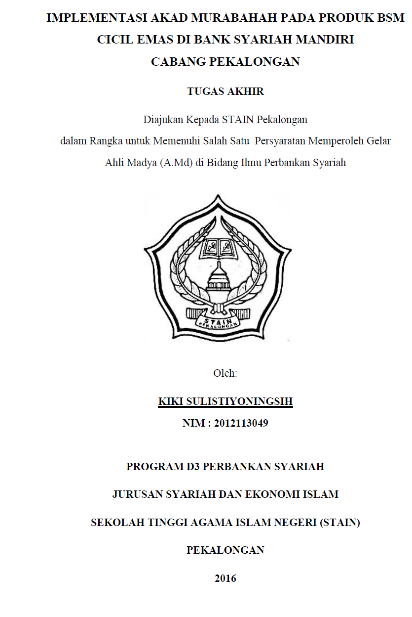 Image of Implementasi Akad Murabahah Pada Produk BSM Cicil Emas Di Bank Syariah Mandiri Cabang Pekalongan