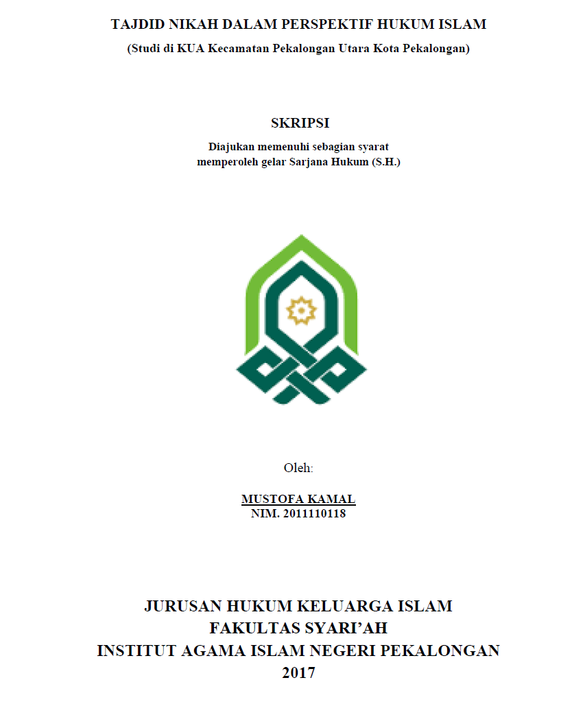 Image of Tajdid Nikah Dalam Perspektif Hukum Islam (Studi di KUA Kecamatan Pekalongan Utara Kota Pekalongan)