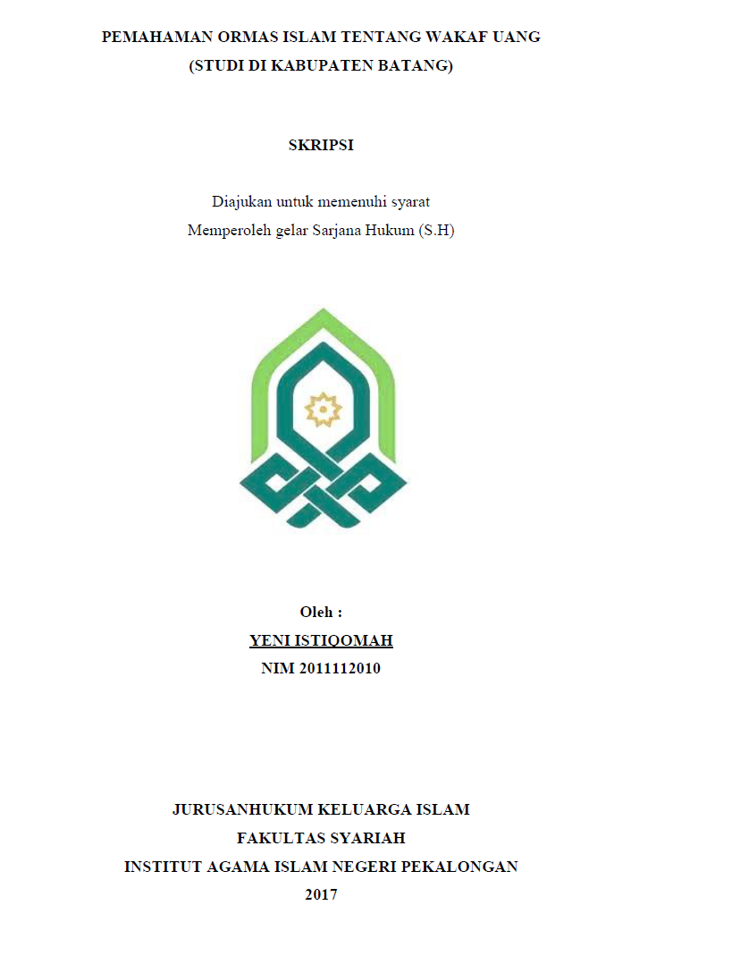 Image of Pemahaman ORMAS Islam Tentang Wakaf Uang (Studi Di Kabupaten Batang)