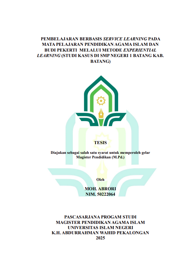 Image of Pembelajaran Berbasis Service Learning Pada Mata Pelajaran Pendidikan Agama Islam Dan Budi Pekerti Melalui Metode Experiential Learning (Studi Kasus Di SMP Negeri 1 Batang Kab. Batang)