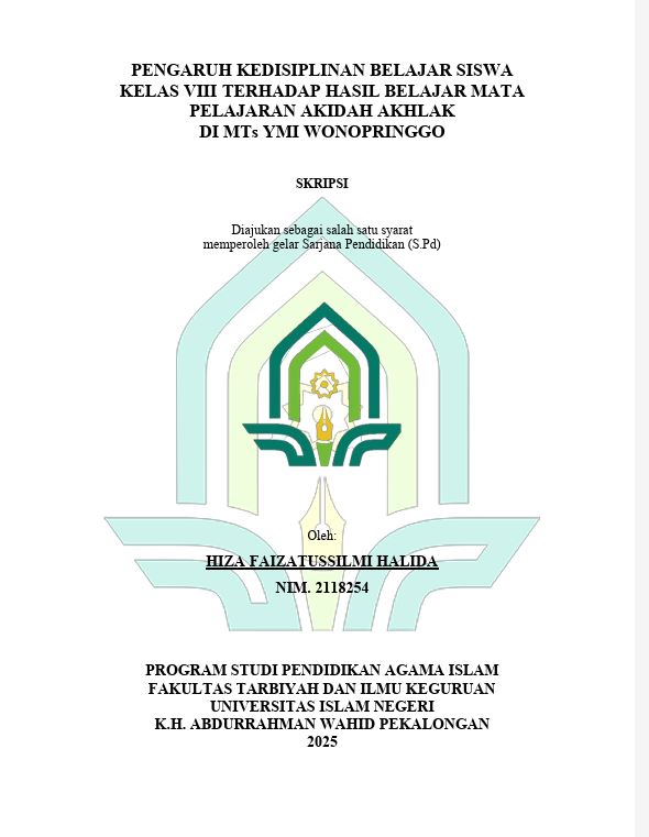 Image of Pengaruh Kedisiplinan Belajar Siswa Kelas VIII Terhadap Hasil Belajar Mata Pelajaran Akidah Akhlak di MTs YMI Wonopringgo