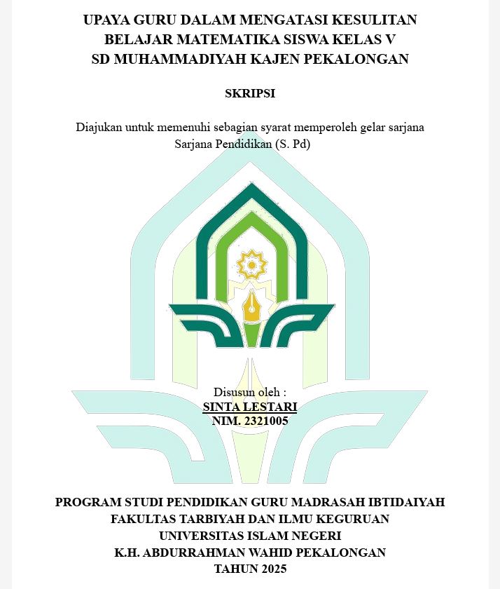 Image of Upaya Guru Dalam Mengatasi Kesulitan Belajar Matematika Siswa Kelas V SD Muhammadiyah Kajen Pekalongan