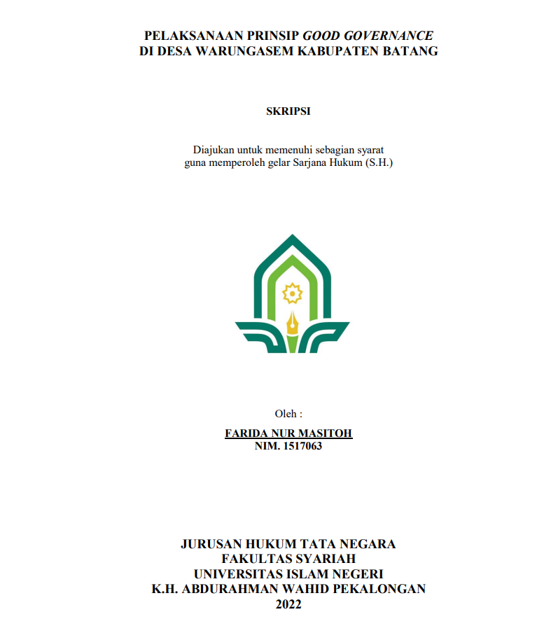 Image of Pelaksanaan Prinsip Good Governance di Desa Warungasem Kabupaten Batang