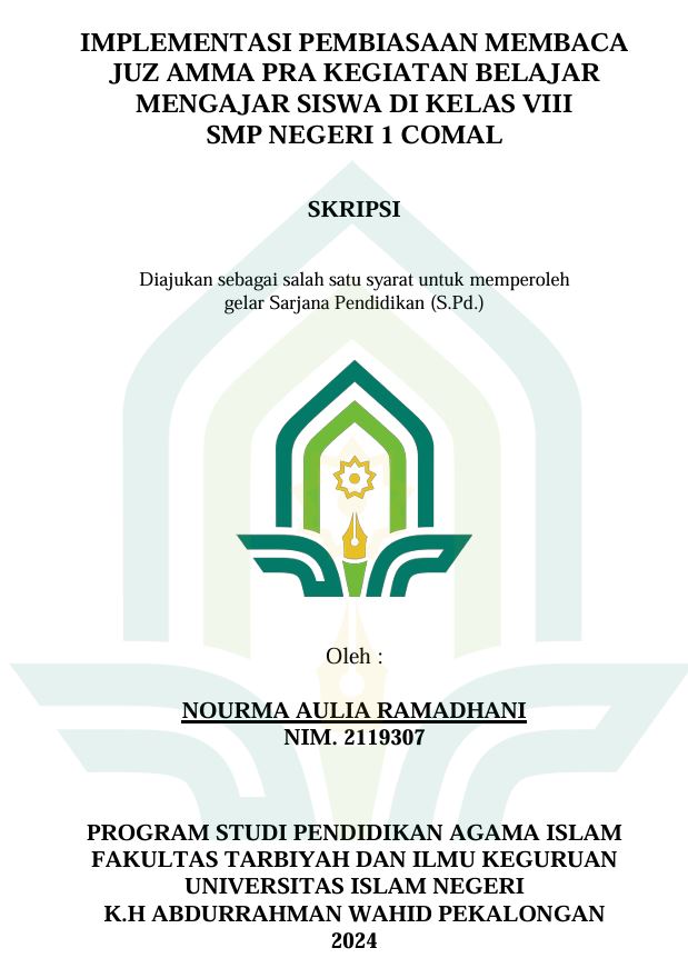 Image of Implementasi Pembiasaan Membaca Juz Amma Pra Kegiatan Belajar Mengajar Siswa Di Kelas VIII SMP Negeri 1 Comal