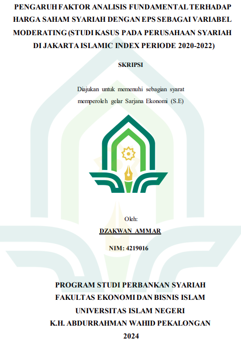 Image of Pengaruh Faktor Analisis Fundamental Terhadap Harga Saham Syariah Dengan EPS Sebagai Variabel Moderating (Studi Kasus Pada Perusahaan Syariah Di Jakarta Islamic Index Periode 2020-2022)