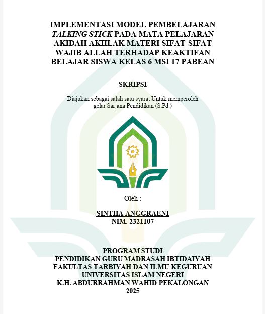 Image of Implementasi Model Pembelajaran Talking Stick Pada Mata Pelajaran Akidah Akhlak Materi Sifat-Sifat Wajib Allah Terhadap Keaktifan Belajar Siswa Kelas 6 MSI 17 Pabean