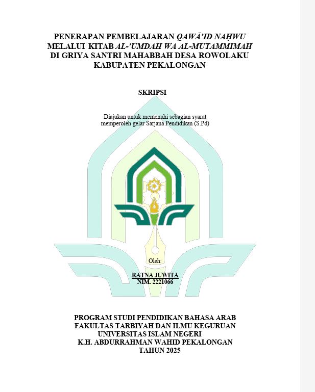 Image of Penerapan Pembelajaran Qawa'id Nahwu Melalui Kitab Al-Umdah Wa Al-Mutammimah di Griya Santri Mahabbah Desa Rowolaku Kabupaten Pekalongan