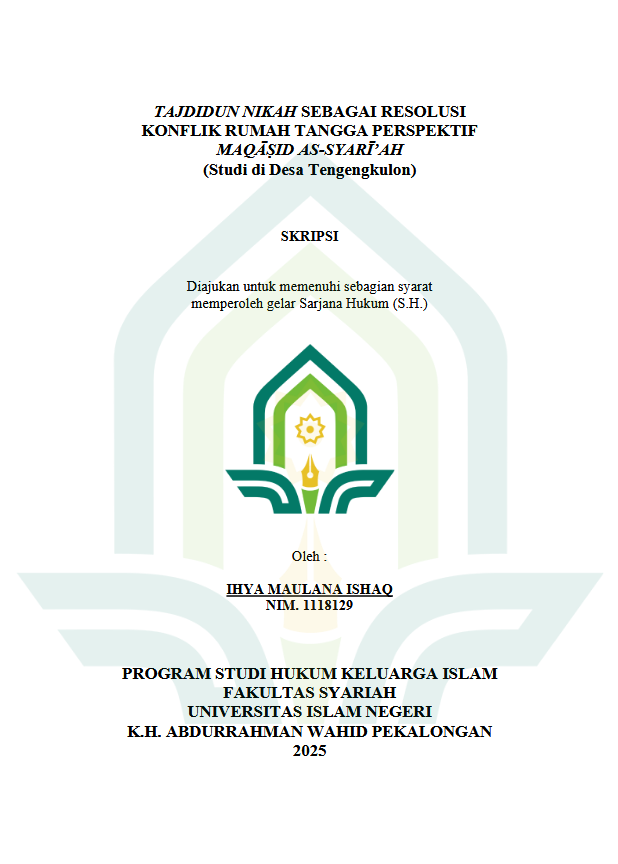 Image of Tajdidun Nikah Sebagai Resolusi Konflik Rumah Tangga Perspektif Maqasid As-Syari'ah ( Studi Di Desa Tengengkulon )
