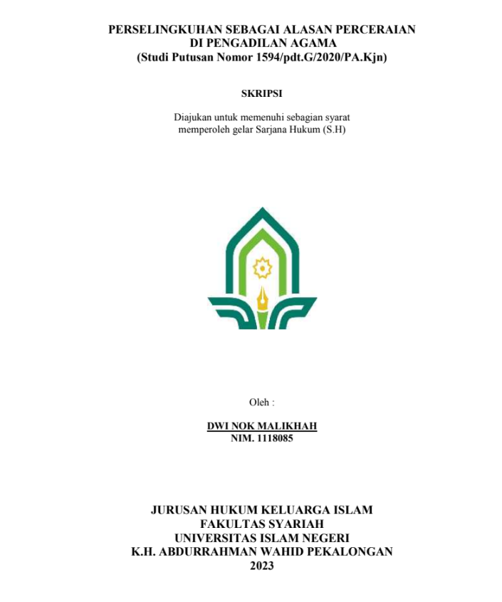 Image of Perselingkuhan sebagai alasan Perceraian di Pengadilan Agama (Studi Putusan Nomor 1594/pdt.G/2020/PA.Kjn)