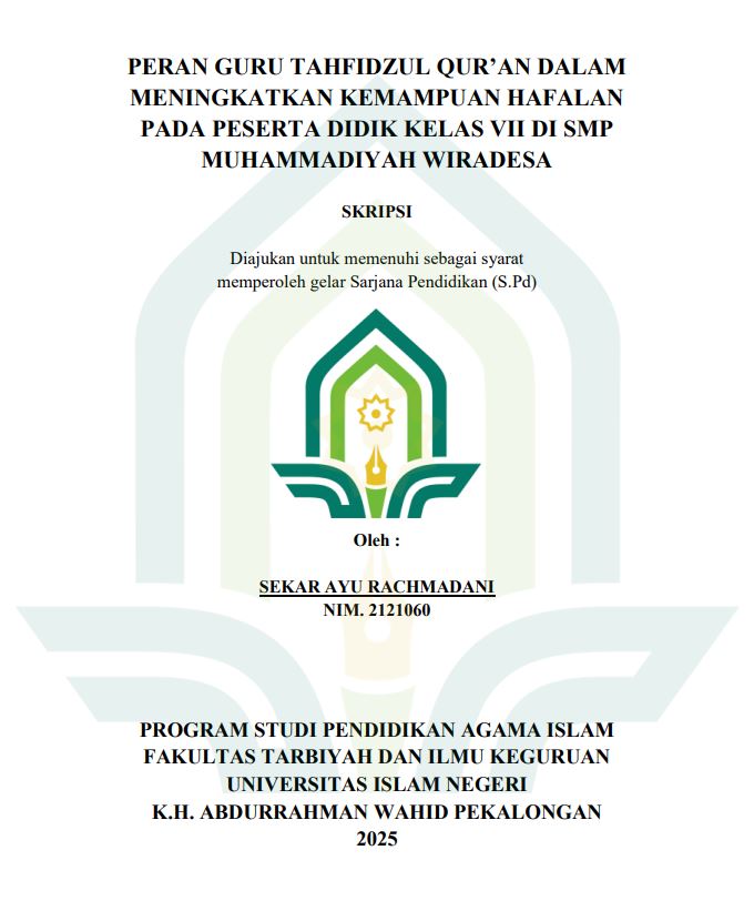 Image of Peran Guru Tahfidzul Qur'an Dalam Meningkatkan Kemampuan Hafalan Pada Peserta Didik Kelas Vii Di SMP Muhammadiyah Wiradesa