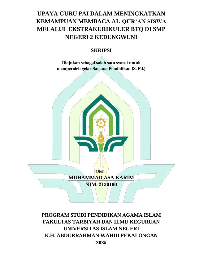 Image of Upaya Guru PAI Dalam Meningkatkan Kemampuan Membaca Al-Qu'ran Siswa Melalui Ekstrakurikuler BTQ Di SMP Negeri 2 Kedungwuni