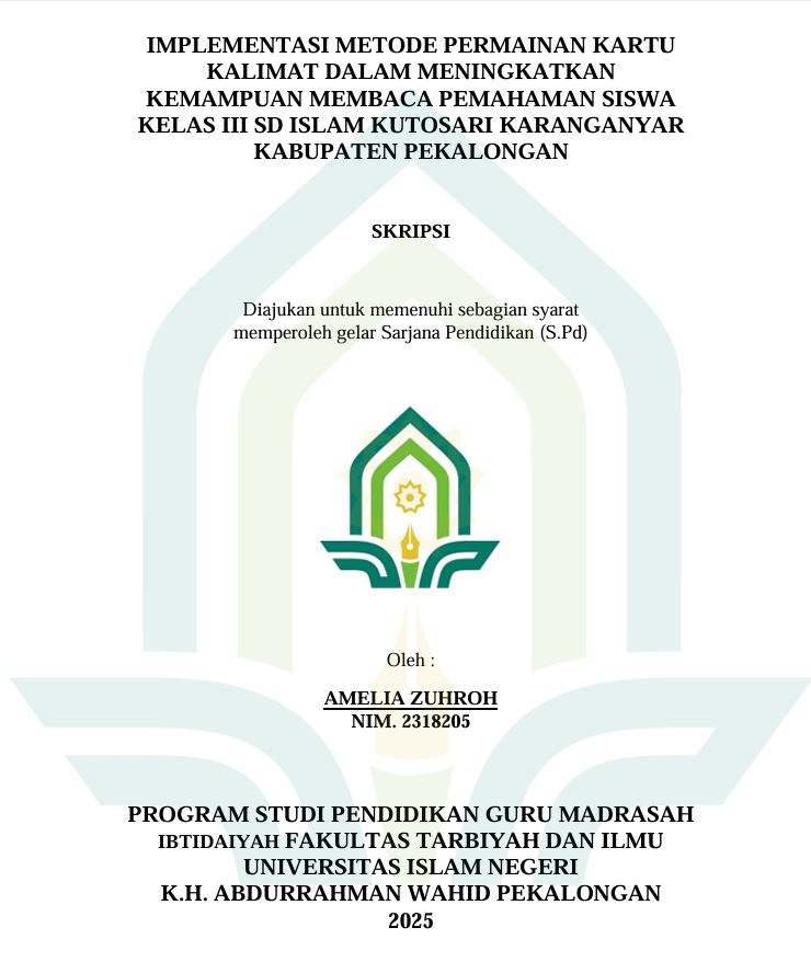 Image of Implementasi Metode Permainan Kartu Kalimat Dalam Meningkatkan Membaca Pemahaman Siswa Kelas III SD Islam Kutosari Karanganyar Kabupaten Pekalongan