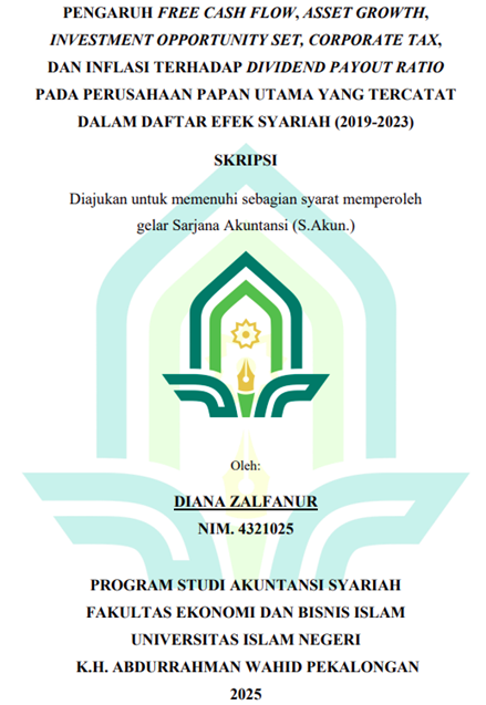 Image of Pengaruh Free Cash Flow, Asset Growth,Investment Opportunity Set,Corporate Tax, Dan Inflasi Terhadap Dividend Payout Ratio Pada Perusahaan Papan Utama Yang Tercatat Dalam Daftar Efek Syariah (2029-2023)