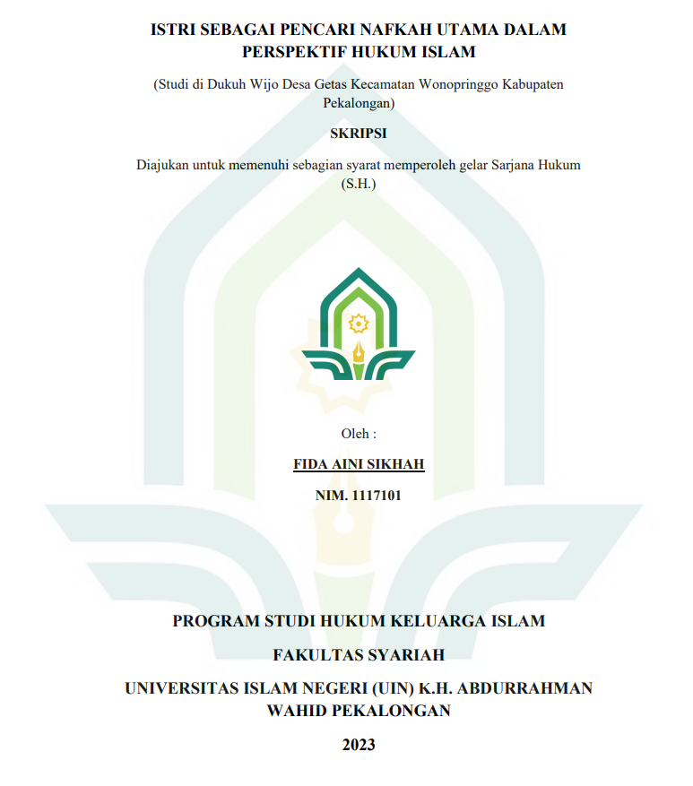 Image of Istri Sebagai Pencari Nafkah Utama dalam Perspektif Hukum Islam (Studi di Desa Wijo Desa Getas Kecamatyan Wonopringga Kabupaten Pekalongan)