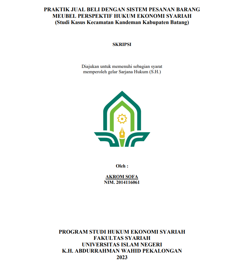 Image of Praktik Jual Beli dengan Sistem Pesanan Barang Meubel Perspektif Hukum Ekonomi Syariah (Studi Kasus Kecamatan Kandeman Kabupaten Pekalongan)