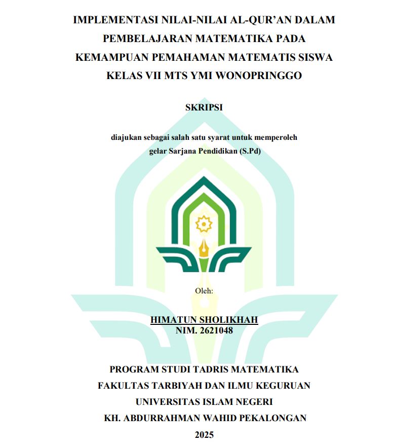 Image of Implementasi Nilai-Nilai Al-Qur'an Dalam Pembelajaran Matematika Pada Kemampuan Pemahaman Matematis Siswa Kelas VII Mts YMI Wonopringgo
