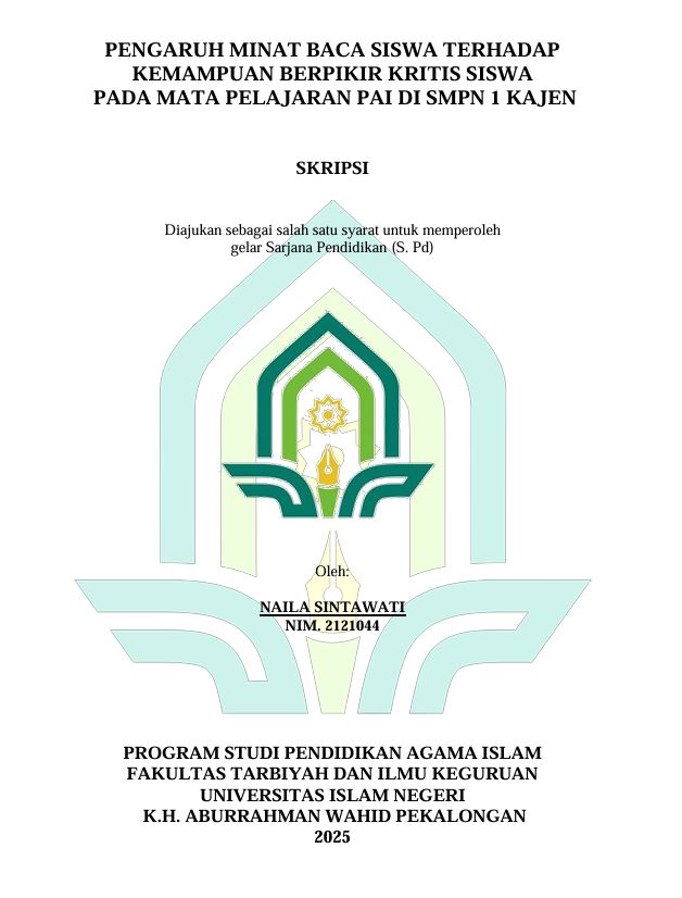 Image of Pengaruh Minat Baca Siswa Terhadap Kemampuan Berpikir Kritis Siswa Pada Mata Pelajaran PAI Di SMPN 1 Kajen