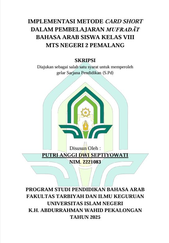 Image of Implementasi Metode Card Short Dalam Pembelajaran Mufradat Bahasa Arab Siswa Kelas VIII MTS Negeri 2 Pemalang